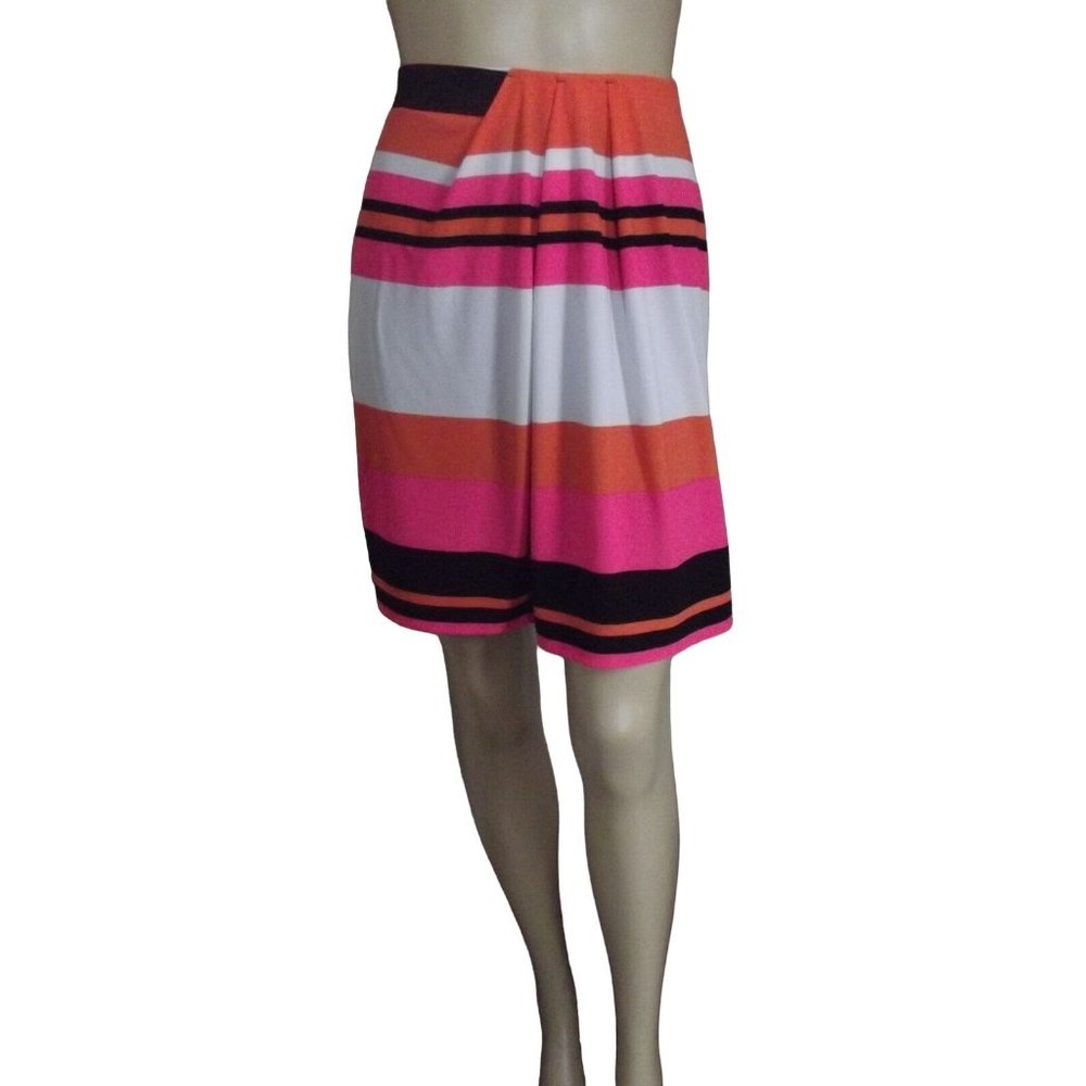Worthington XL Orange Pink Black White Striped Elastic Waist Skirt knee pull-on